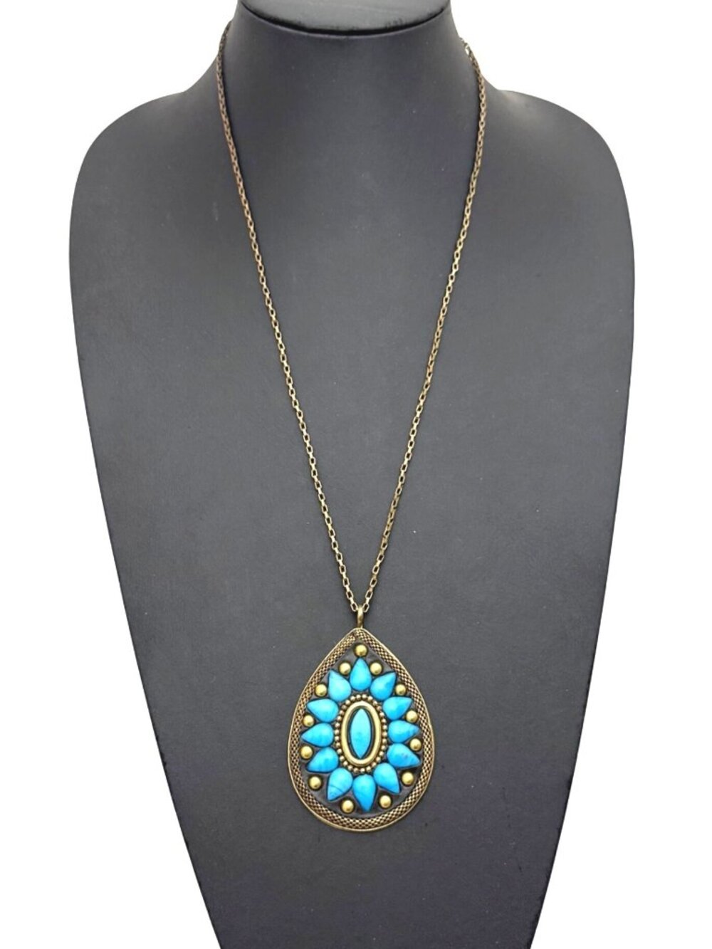 ZAD Necklace Faux Turquoise Boho Ethnic Vintage-Inspired Jewelry Brass 25 inches